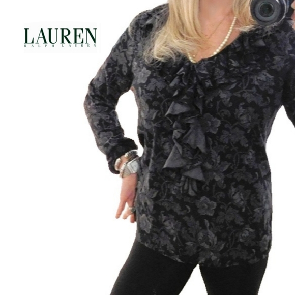LAUREN JEAN CO WMNS SZ L FRONT RUFFLE LONG SLV TOP - Picture 2 of 6